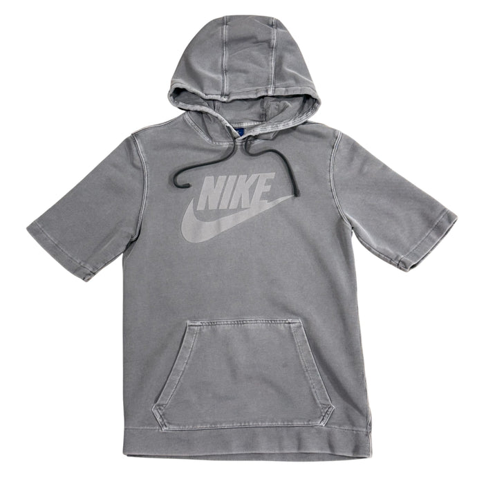 Nike Short Sleeve Hoodie Gray Fleece Sweatshirt Swoosh Logo Size Small