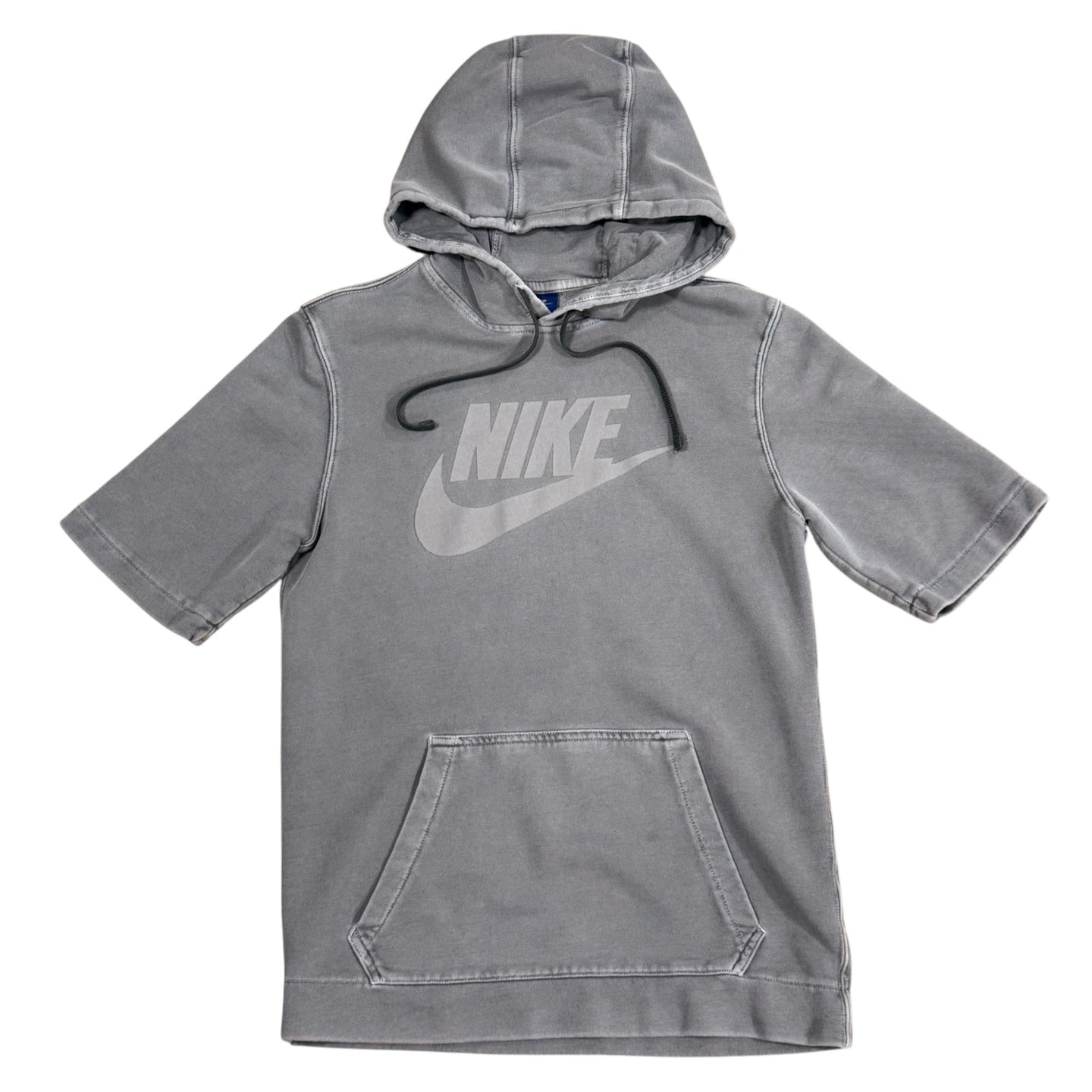 Nike Short Sleeve Hoodie Gray Fleece Sweatshirt Swoosh Logo Size Small