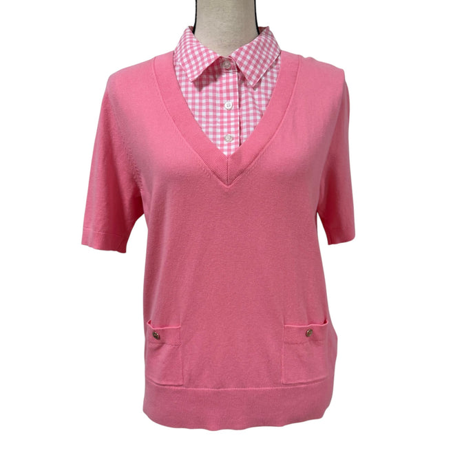 Tommy Hilfiger Pink Layered Short Sleeve Top Size Large