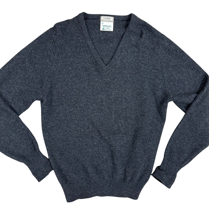 Vintage L.L. Bean Gray Wool V-Neck Sweater Size Large