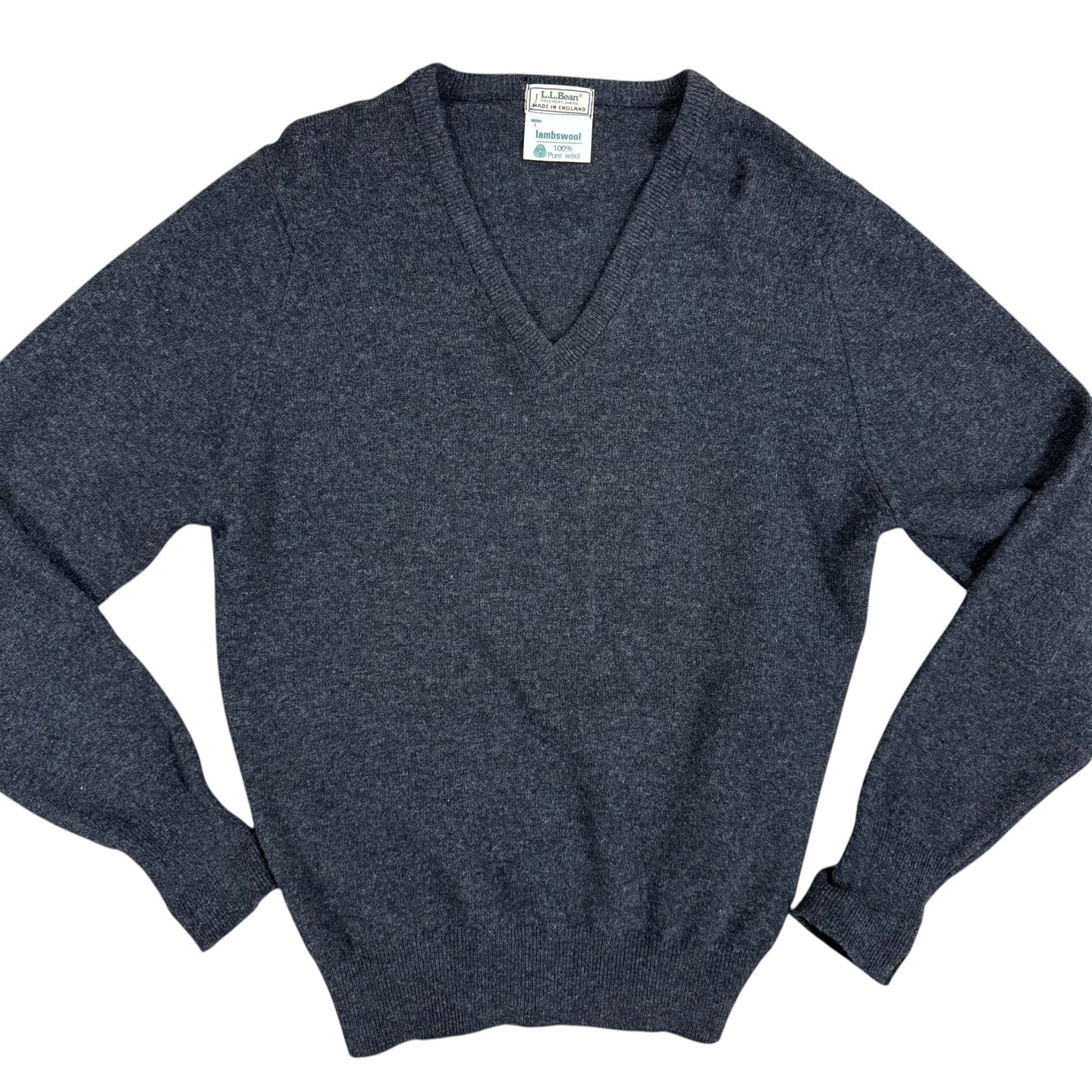 Vintage L.L. Bean Gray Wool V-Neck Sweater Size Large