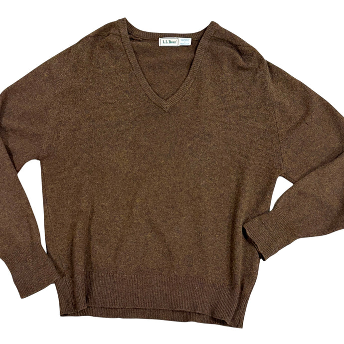 Vintage L.L. Bean Brown Wool V-Neck Sweater Size Large Made in Scotland