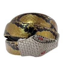 Load image into Gallery viewer, Vintage Snake Head Buckle on Genuine Snakeskin Leather Belt Size 38
