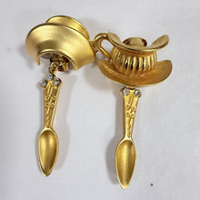 Load image into Gallery viewer, Vintage Stewart Lucas New York Gold Teacup &amp; Spoon Dangle Earrings
