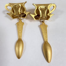 Load image into Gallery viewer, Vintage Stewart Lucas New York Gold Teacup &amp; Spoon Dangle Earrings
