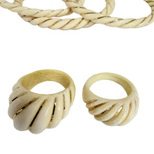 Load image into Gallery viewer, Vintage Carved Natural Bone Jewelry Set 3 Twist Bangles 2 Swirl Dome Rings
