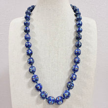 Load image into Gallery viewer, Mid Century Cobalt Blue Cloisonne Enamel Bead Strand Necklace Filigree Clasp
