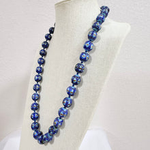 Load image into Gallery viewer, Mid Century Cobalt Blue Cloisonne Enamel Bead Strand Necklace Filigree Clasp
