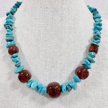 Load image into Gallery viewer, Sterling Silver 925 Chunky Turquoise &amp; Amber Resin Statement Bead Necklace

