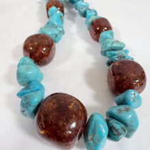 Load image into Gallery viewer, Sterling Silver 925 Chunky Turquoise &amp; Amber Resin Statement Bead Necklace
