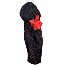 Load image into Gallery viewer, Vintage 80s Isabelle Allard Paris Puff Sleeve Silk Cocktail Dress Black Red Bows Medium

