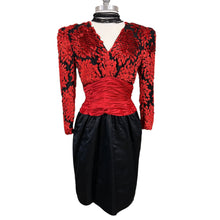 Load image into Gallery viewer, VTG 80s Diane Dickinson Saks Fifth Avenue Eyelash Clip Spot Dress Red Black Medium
