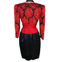 Load image into Gallery viewer, VTG 80s Diane Dickinson Saks Fifth Avenue Eyelash Clip Spot Dress Red Black Medium
