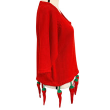 Load image into Gallery viewer, 90s Michael Simon Red Chili Pepper Knit Sweater w Charm Hem One Size Fits All
