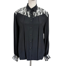 Load image into Gallery viewer, VTG 80s/90s Silk Blouse Zebra Print Western Style Size Small
