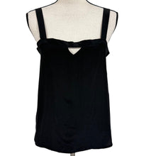 Load image into Gallery viewer, 90s Black Square Neck Silk Tank Top Cami Blouse with V-Cutout Detail Size Medium
