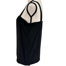 Load image into Gallery viewer, 90s Black Square Neck Silk Tank Top Cami Blouse with V-Cutout Detail Size Medium
