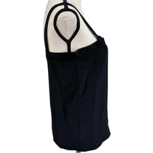 Load image into Gallery viewer, 90s Black Square Neck Silk Tank Top Cami Blouse with V-Cutout Detail Size Medium
