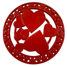 Load image into Gallery viewer, Vintage Red Cast Iron Trivet with Hearts – Mid-Century Kitchen Decor, Valentine’s Day Accent
