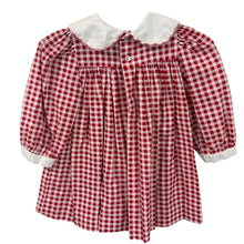 Load image into Gallery viewer, 80s Peaches n Cream Red Gingham Crayon Heart Button Back to School Toddler Dress
