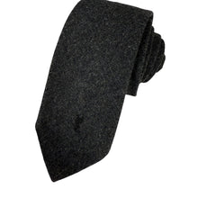 Load image into Gallery viewer, 80s YSL Minimalist Embroidered Logo Grey Wool Necktie
