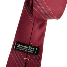 Load image into Gallery viewer, 1980s Christian Dior Maroon Red Striped Tie  Made in USA
