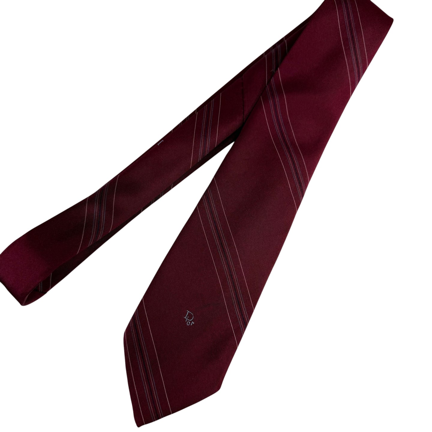 1980s Christian Dior Maroon Red Striped Tie  Made in USA