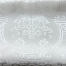 Load image into Gallery viewer, Vintage 100% Silk White Asian Jacquard Fringe Shawl Scarf 67” x 13.5” Longevity &amp; Fish
