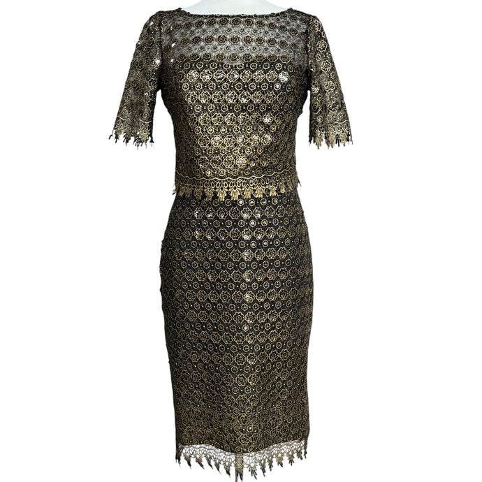 Badgley Mischka Bronze Lace Sequin Sheath Dress NWT Size 6 SC1542 Cocktail Party