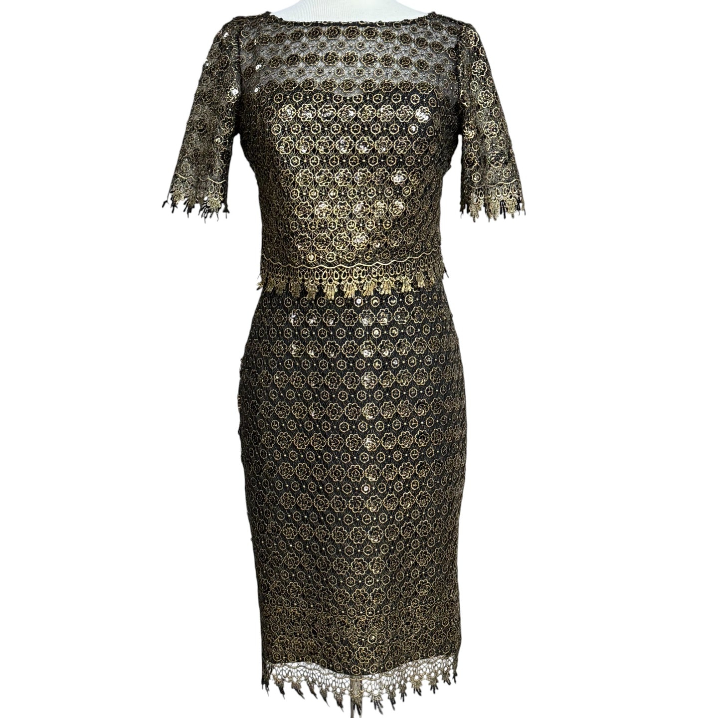 Badgley Mischka Bronze Lace Sequin Sheath Dress NWT Size 6 SC1542 Cocktail Party