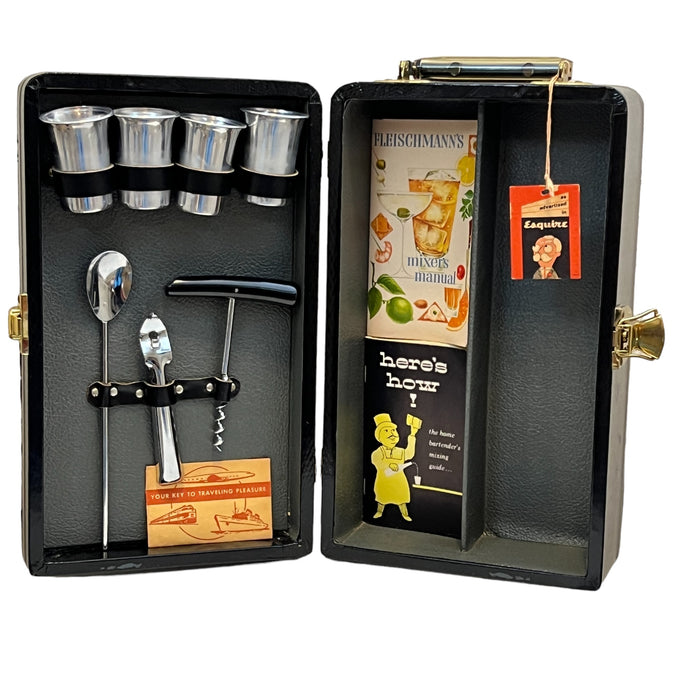 Mid Century Travel Bar In Surtex Leather Case