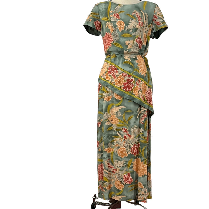 Vintage 90s V Back Maxi Floral Dress Short Sleeves Size 12