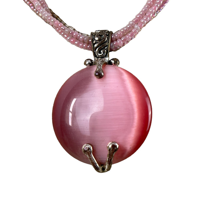 Vintage Primer Designs Pink Cats Eye Necklace 22