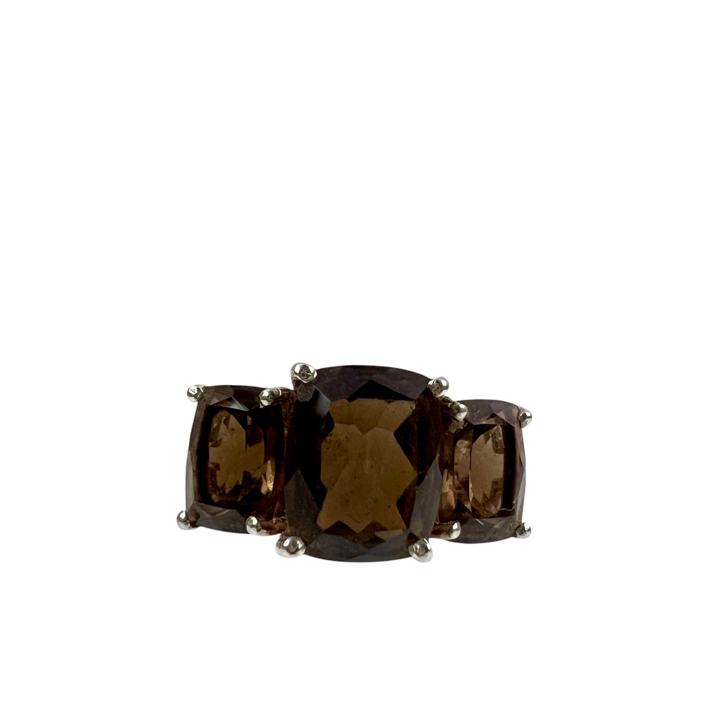 Sterling Silver Smoky Topaz Cushion Cut Stone Ring Size 7.25