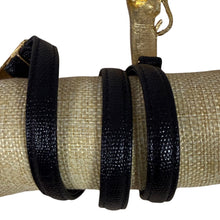 Load image into Gallery viewer, Vintage St. John Gold Panther Buckle on Thin Black Leather Cinch Belt Size Small
