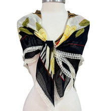 Load image into Gallery viewer, VTG Fantazi Black Floral Scarf Needle Lace Trim
