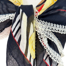 Load image into Gallery viewer, VTG Fantazi Black Floral Scarf Needle Lace Trim
