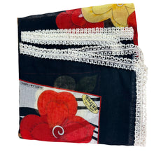 Load image into Gallery viewer, VTG Fantazi Black Floral Scarf Needle Lace Trim
