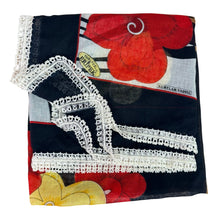 Load image into Gallery viewer, VTG Fantazi Black Floral Scarf Needle Lace Trim
