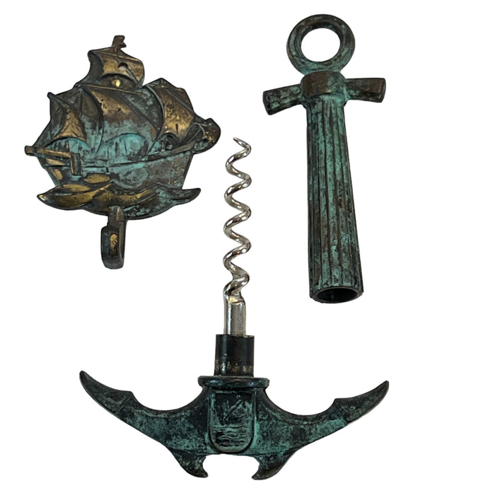 Vintage Nautical Kitsch Anchor Concealed Corkscrew Bottle Opener