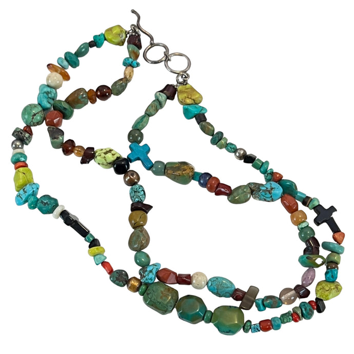 Native American 2 String Multi Semi Precious Stones Beaded Necklace 18