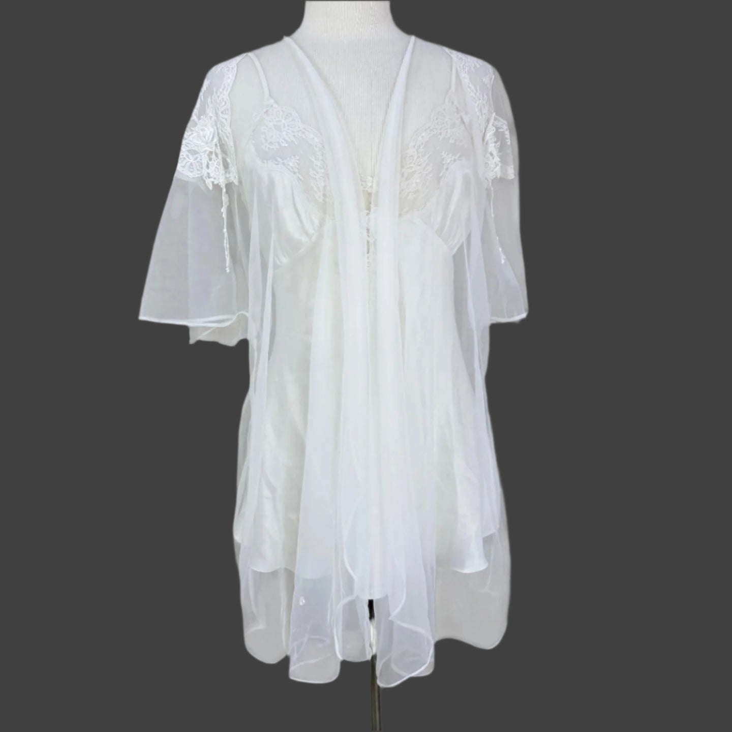 VTG White Lace Baby Doll Nighty Set Size Small 