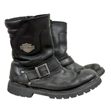 Load image into Gallery viewer, Harley-Davidson Black Leather Side-Zip Motorcycle Boots Buckle Lug Sole Size 10
