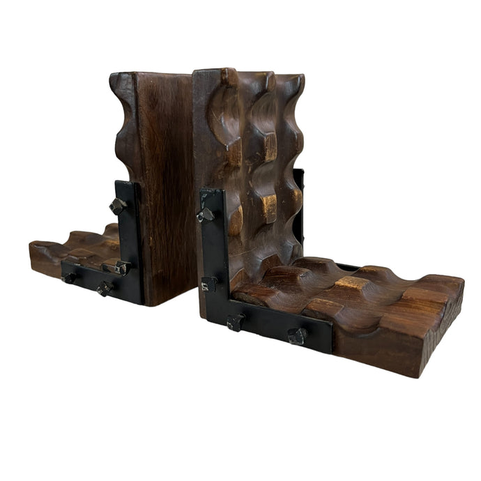 Vintage Handmade Chunky Wooden Bookends Gothic Retro Decor