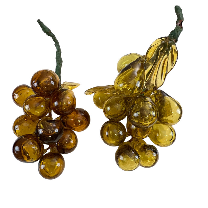 Vintage Mid Century Glass Amber Hand Blown Grapes Cluster