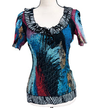 Load image into Gallery viewer, Y2K Crinkle Abstract Sequin Ruffle Top Size Small
