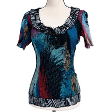 Load image into Gallery viewer, Y2K Crinkle Abstract Sequin Ruffle Top Size Small
