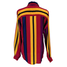 Load image into Gallery viewer, 90s Linda Allard Ellen Tracy Silk Striped Jewel Tone Blouse  Size 8
