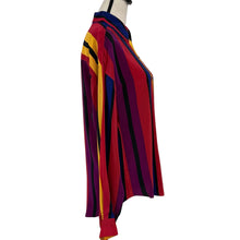 Load image into Gallery viewer, 90s Linda Allard Ellen Tracy Silk Striped Jewel Tone Blouse  Size 8
