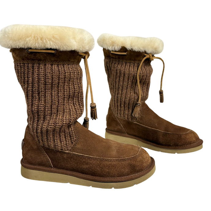 UGG Brown Suede & Shearling Knit Boots Size 6